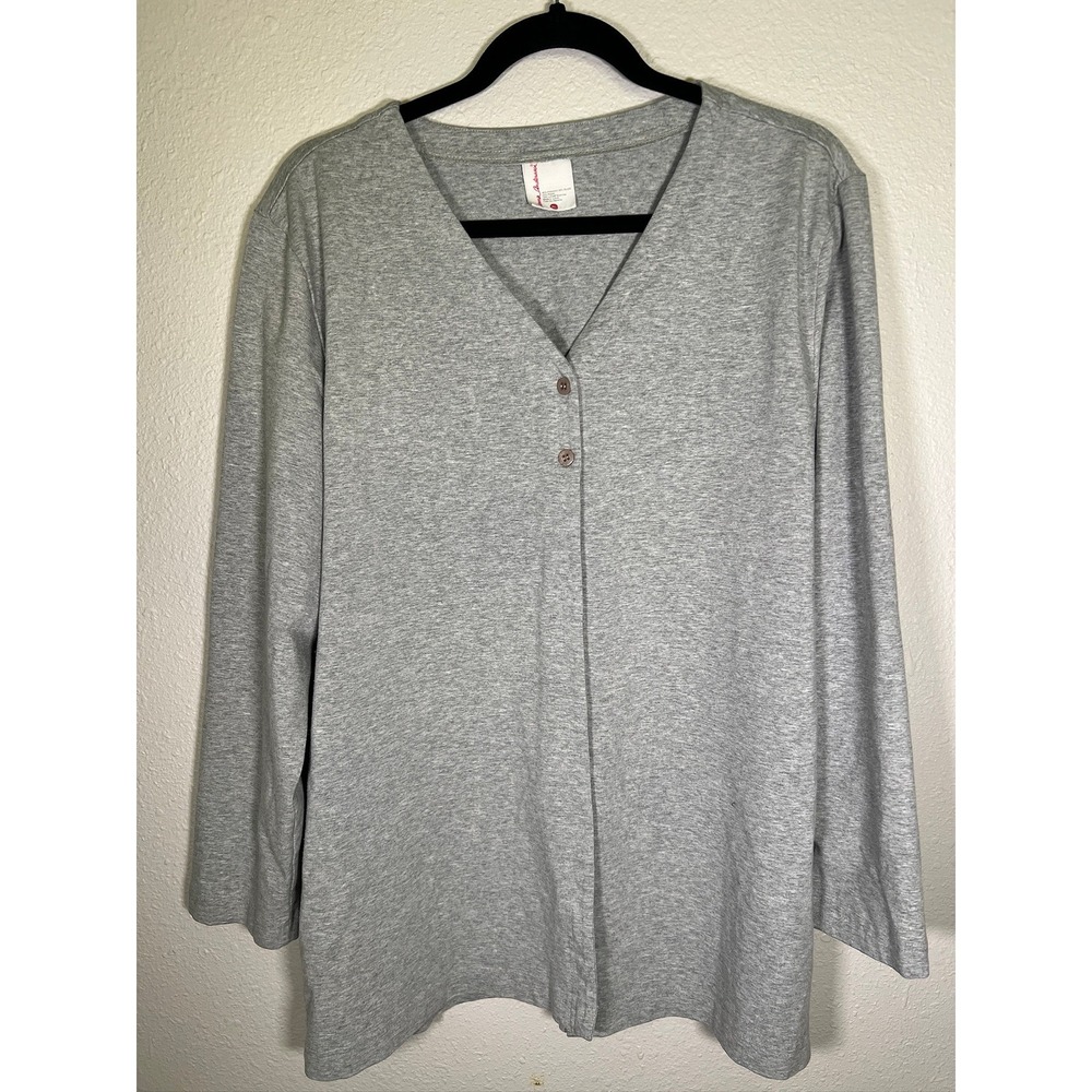 Hanna‎ Andersson Cardigan Women XL Gray V-Neck Long Sleeve Jersey Knit Layering